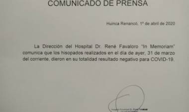 Huinca Renancó: Cinco contactos del paciente infectado dieron negativos a COVID-19