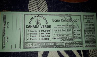 EL CENTRO TRADICIONALISTA CAÑADA VERDE LANZA RIFA CON 100 PESOS EN PREMIOS