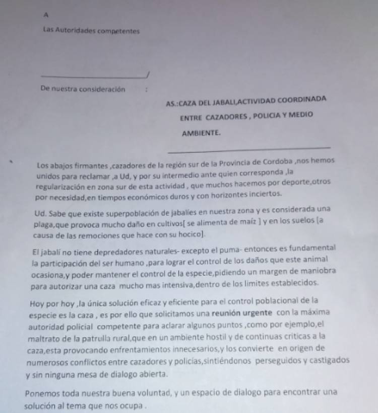 CAZADORES DE LA ZONA JUNTAN FIRMAS PARA LA REGULARIZACIÓN DE LA ACTIVIDAD