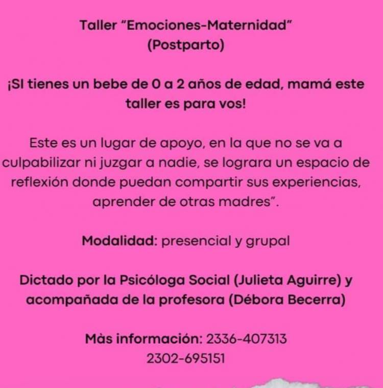 TALLER ORIENTADO A MADRES Y PADRES SOBRE EMOCIONES Y MATERNIDAD